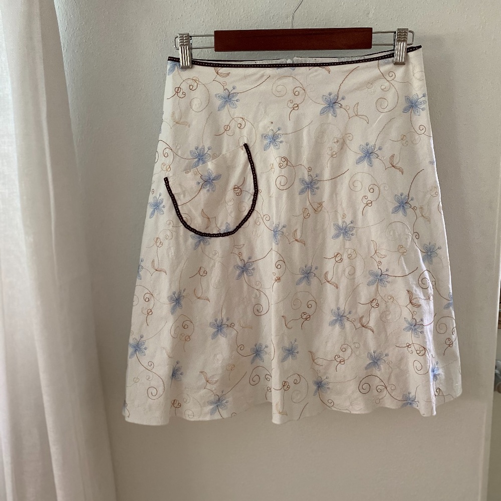 White Summer SKIRT Blue Embroidered Butterflies